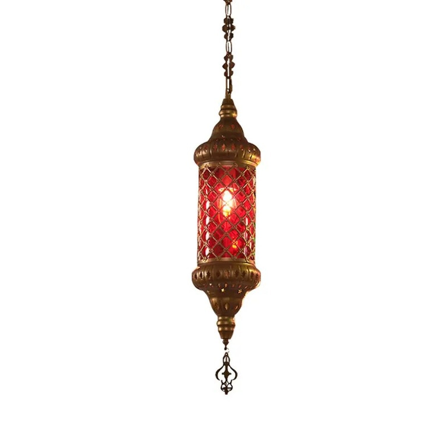 Lustre marocain vitrail rouge détail fond blanc