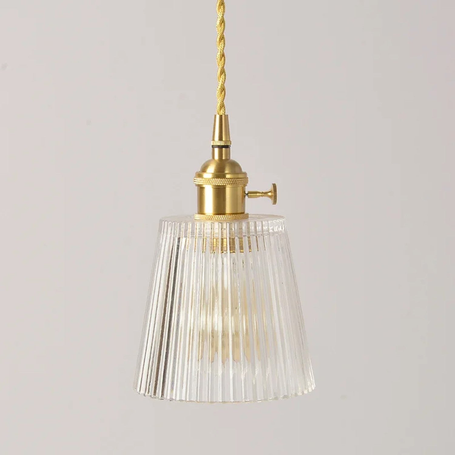 Suspension verre strié transparent laiton doré vintage E27 — vue 6