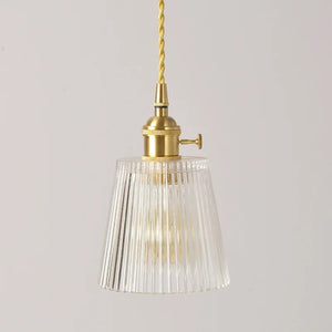 Suspension verre strié transparent laiton doré vintage E27 — vue 6