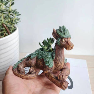 Dragon ailé pot résine tenu en main, taille compact 15 cm