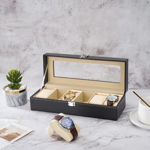 Coffret à montres 6 emplacements cuir noir vue 6