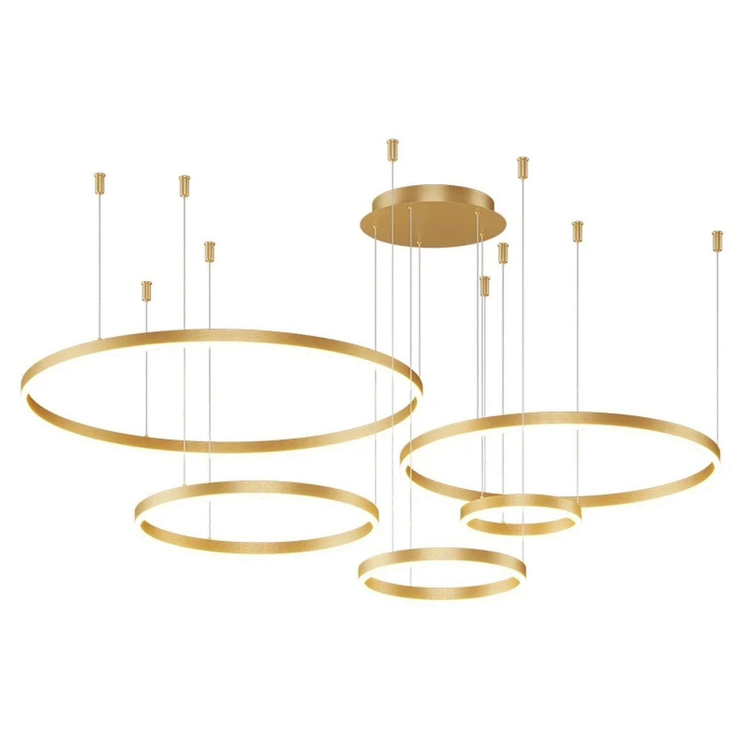 Suspension LED dorée à anneaux circulaires design pour salon moderne