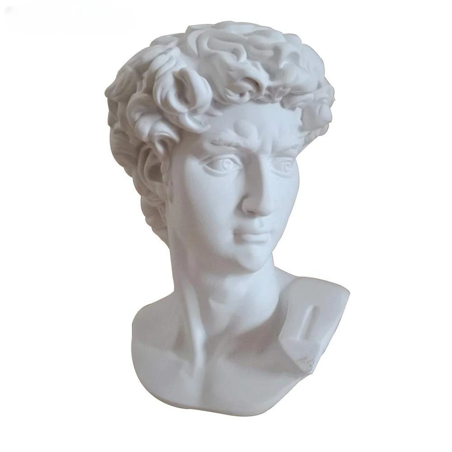 Buste de David en résine blanche sur fond blanc
