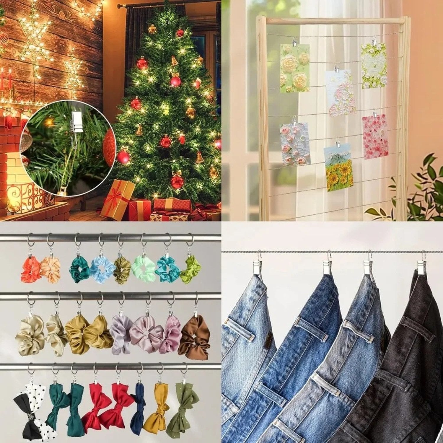 Pinces métalliques utilisées pour suspendre photos, vêtements et décorations de Noël