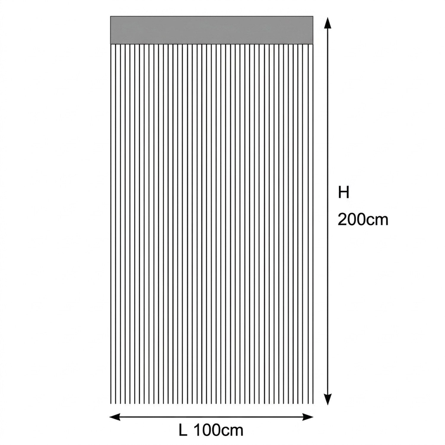 Schéma des dimensions du rideau à fils largeur 100 cm hauteur 200 cm