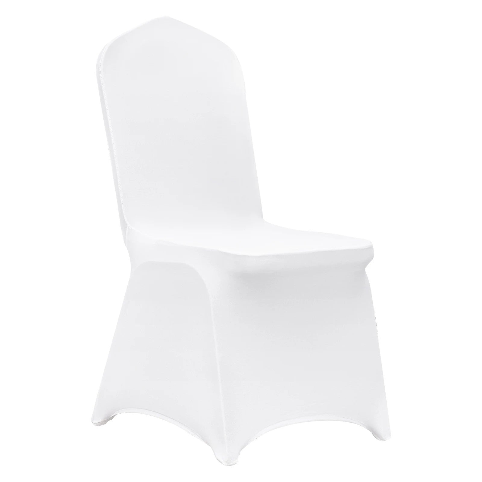 Housse de chaise blanche extensible avec dossier arqué photographiée seule sur fond clair