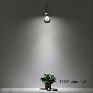 Applique murale liseuse allumée en lumière blanche 6000K au-dessus d une plante