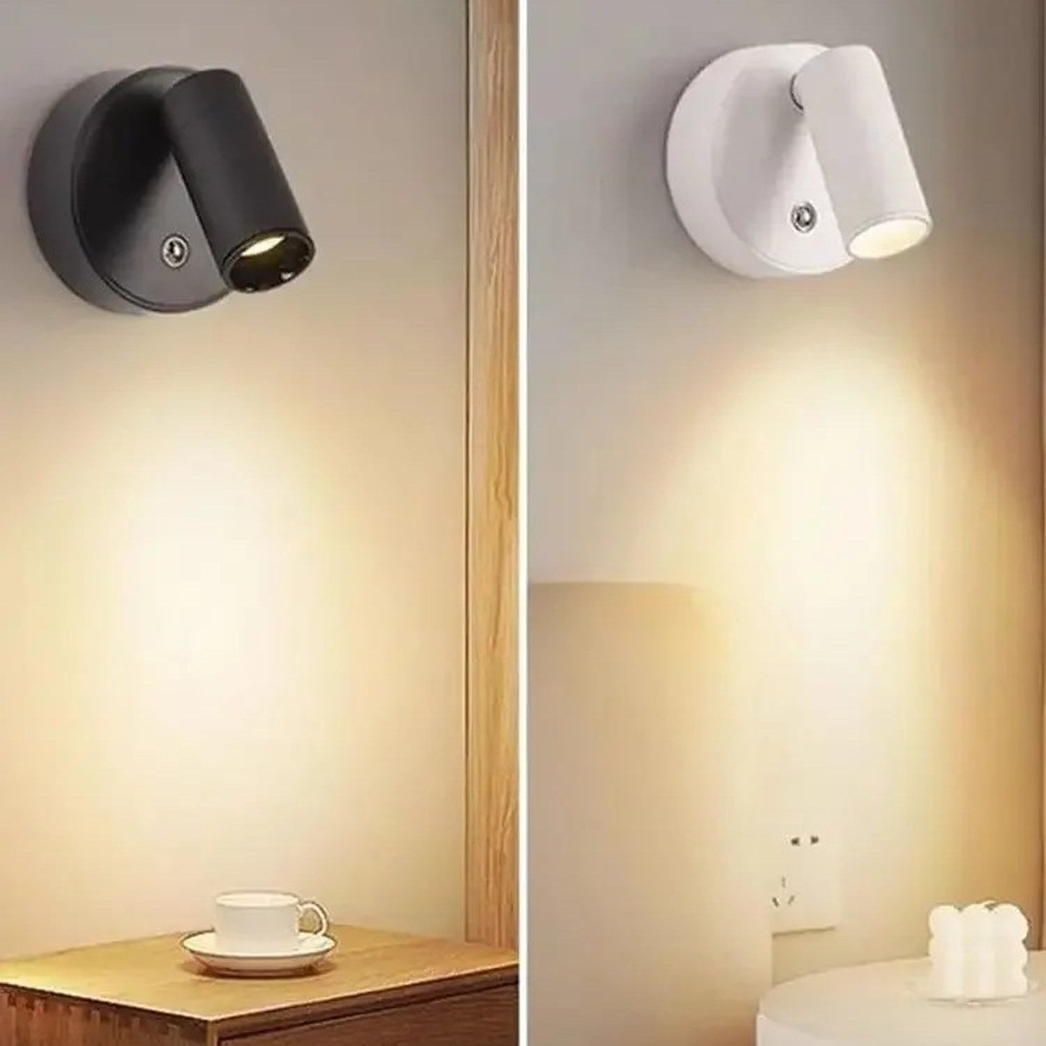 Applique murale LED disponible en noir et blanc comparées côte à côte