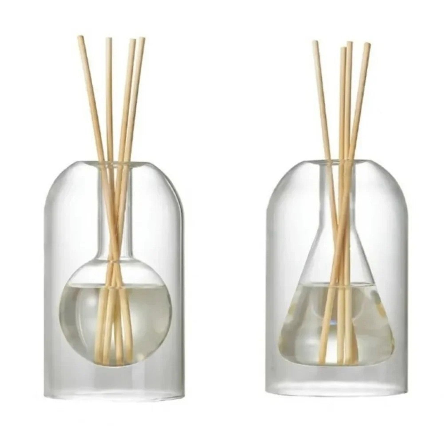 Bouteilles diffuseur en verre double paroi modèle rond et conique avec bâtons de rotin
