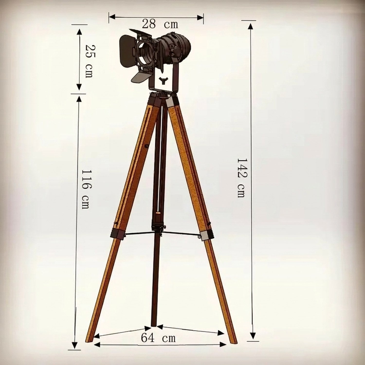 Dimensions lampadaire trépied bois 142 cm hauteur