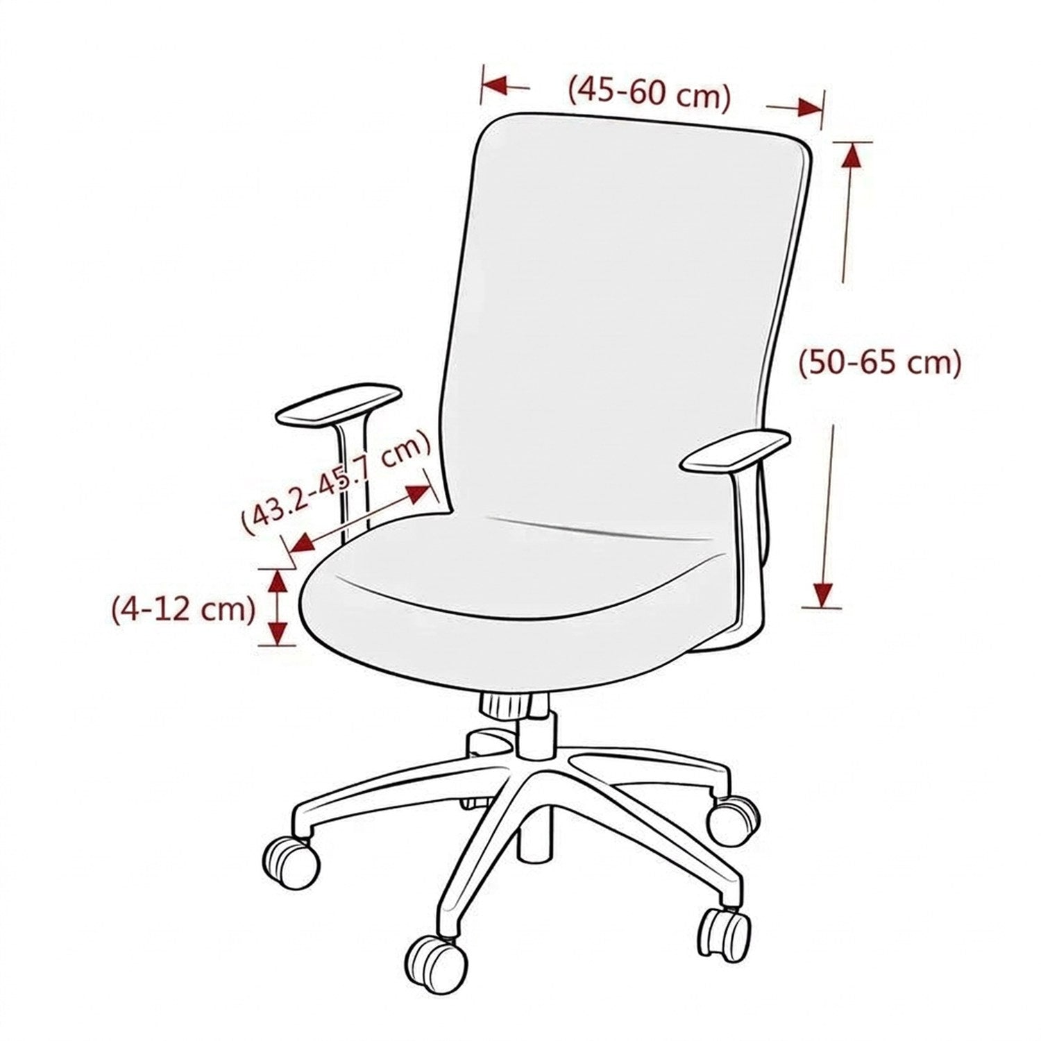 Dimensions compatibles de la housse de chaise de bureau extensible en cm