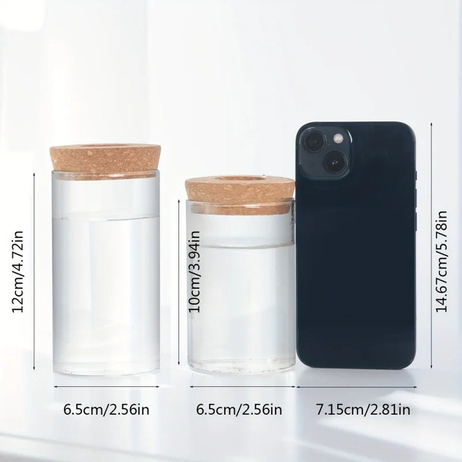 Dimensions des vases à bouture en verre 10 cm et 12 cm de hauteur