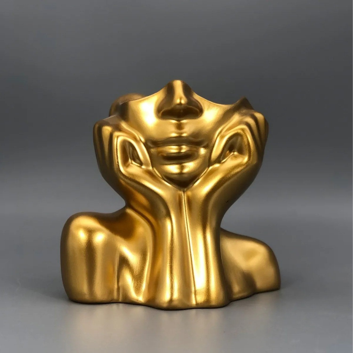Vase céramique visage abstrait coloris doré vue produit