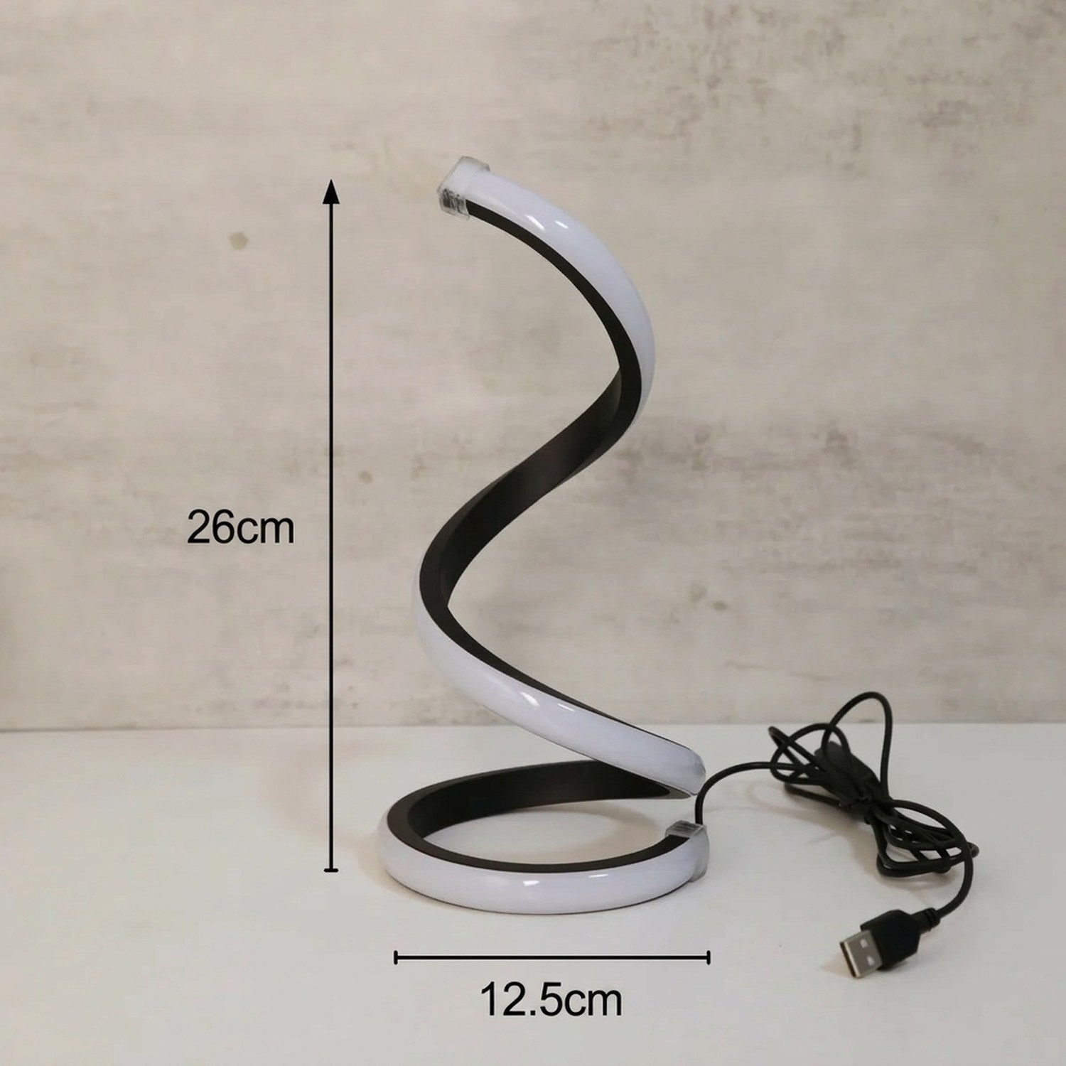 Dimensions de la lampe de bureau spirale 26 cm de hauteur et 12,5 cm de base