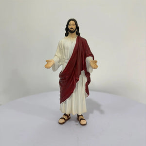 Statue de Jésus-Christ au Sacré-Cœur vue de face robe blanche et drapé rouge