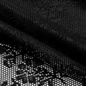 Gros plan sur le tissage ajouré de la dentelle noire