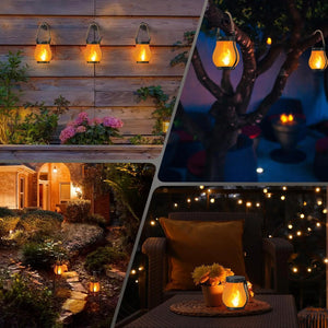 Multiples utilisations de la lanterne solaire flamme : terrasse, jardin, balcon, chemin