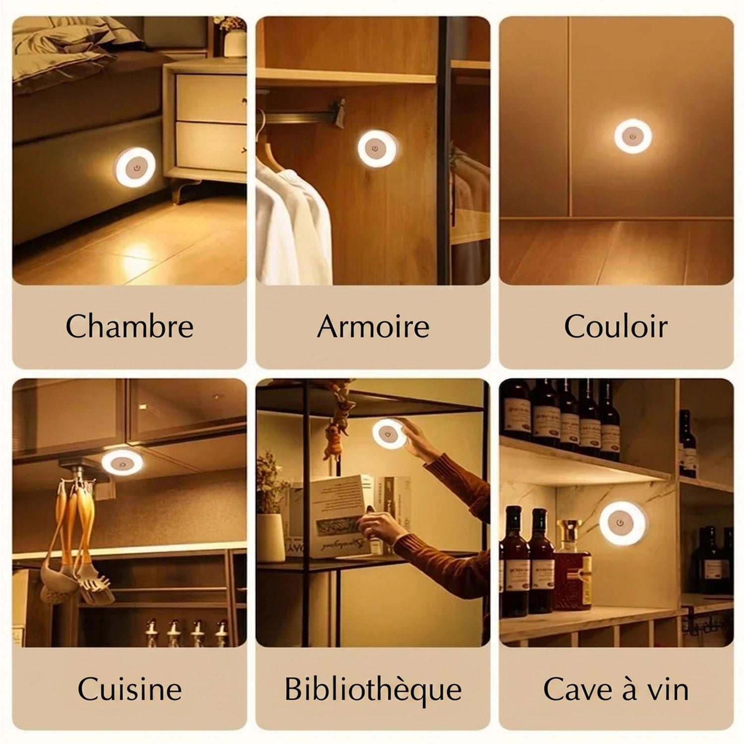 Applique ronde installée dans une chambre une armoire un couloir une cuisine une bibliothèque et une cave à vin