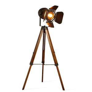 Lampadaire cinéma Noir sur trépied en bois massif