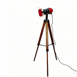 Lampadaire cinéma Rouge et noir sur trépied en bois