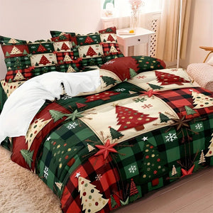 Housse de couette de Noël et taies d'oreiller assorties sur un lit double