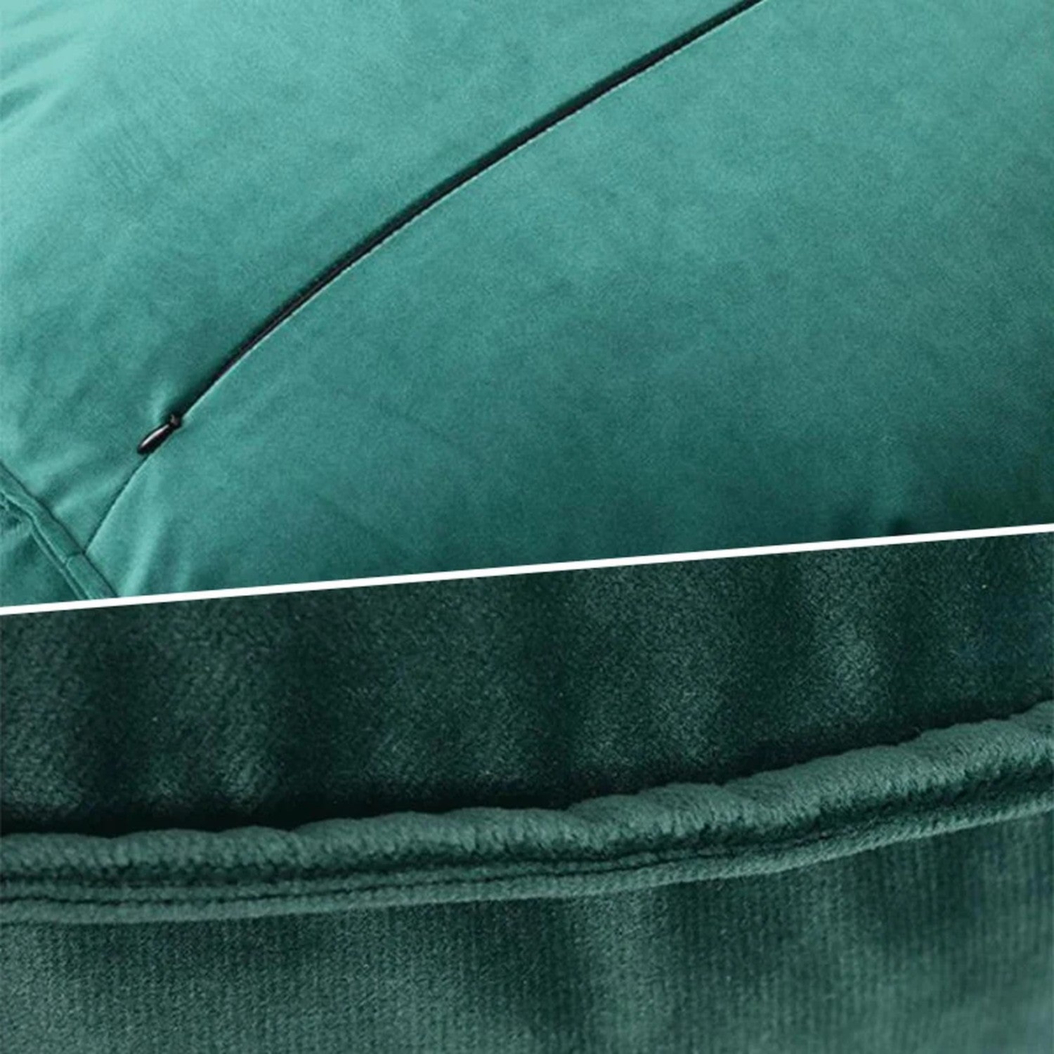 Gros plan sur la texture du velours vert émeraude du coussin rond