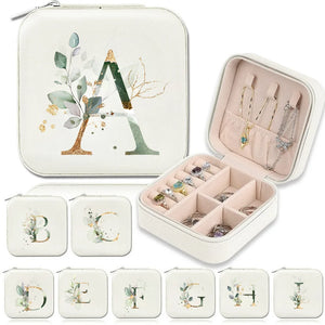 Boîte à bijoux de voyage avec initiale florale en cuir PU ouverture et fermeture