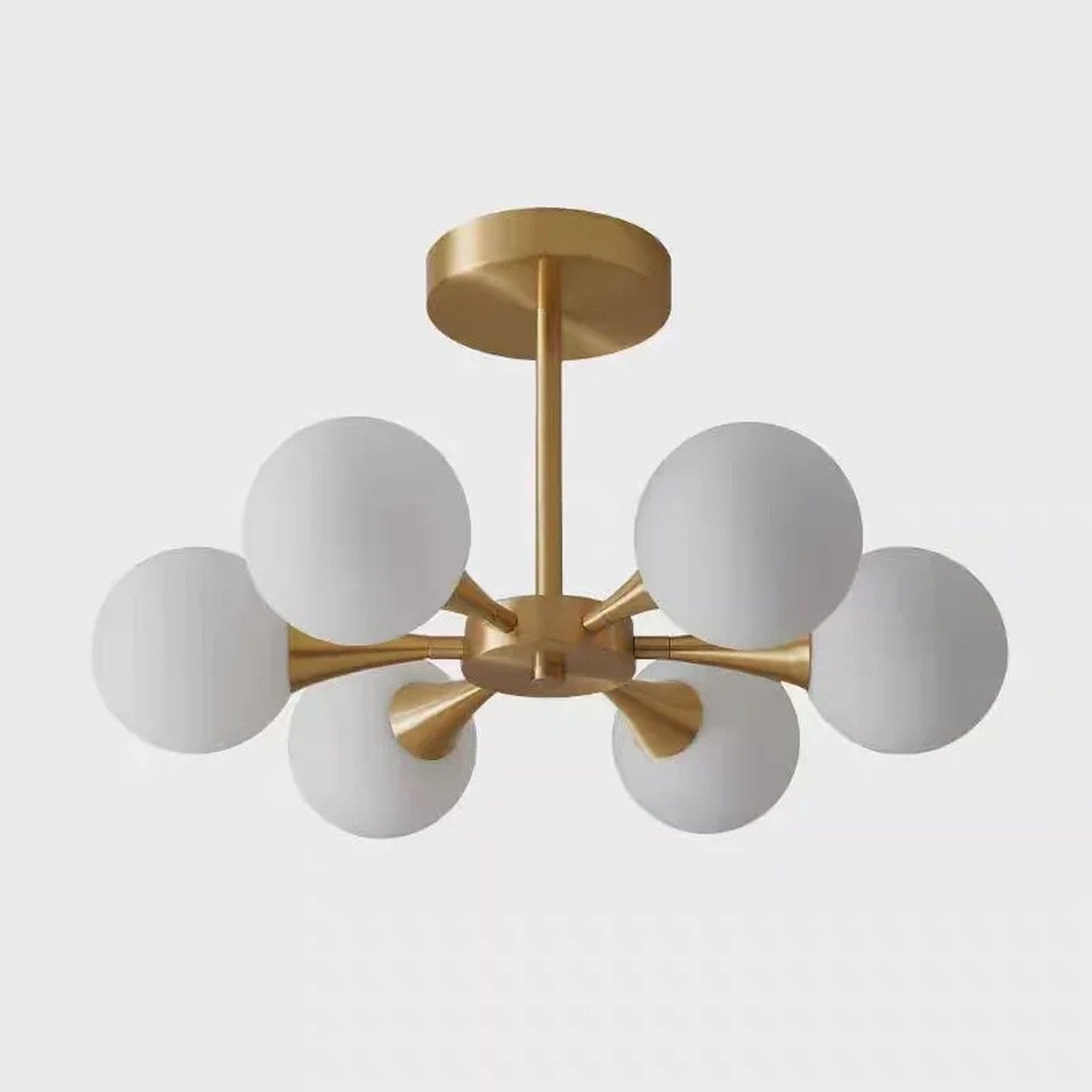Lustre art déco 6 globes opalins en étoile sur fond neutre