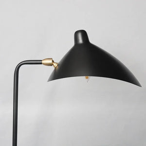 Lampadaire trépied abat-jour saucoupe métal noir