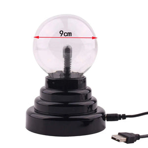 Boule de plasma en verre de 9 cm de diamètre sur socle noir avec câble USB