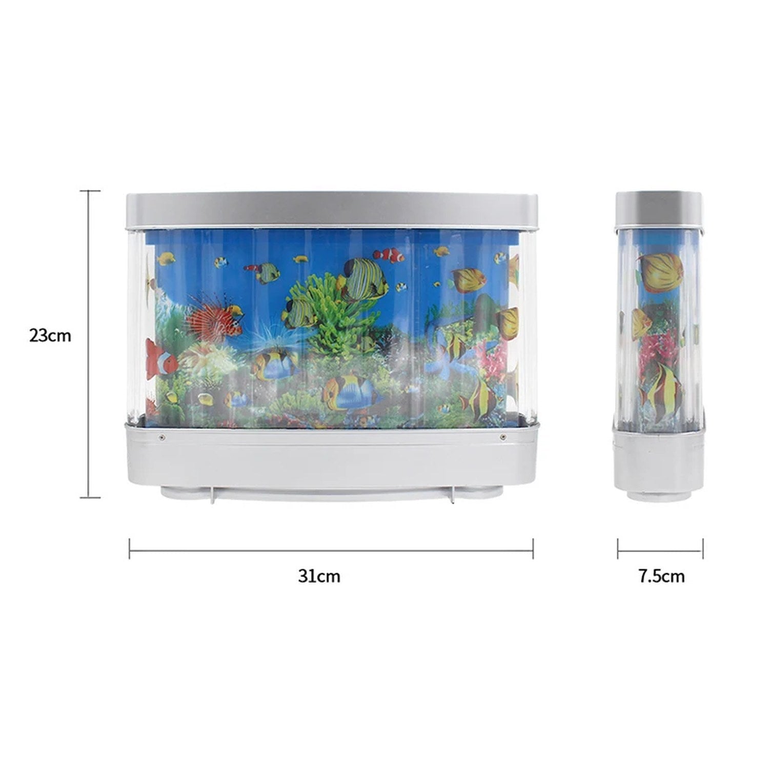 Dimensions de la lampe aquarium virtuel 31 cm de large 23 cm de haut 7,5 cm de profondeur