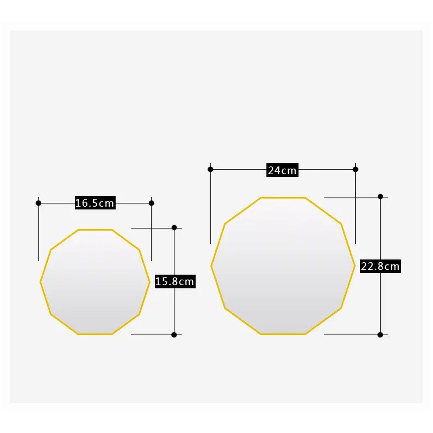 Dimensions du plateau en verre petit format 16,5 cm et grand format 24 cm