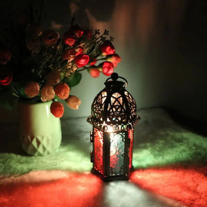Lanterne marocaine noire verre coloré bougie fleurs ambiance chaleureuse