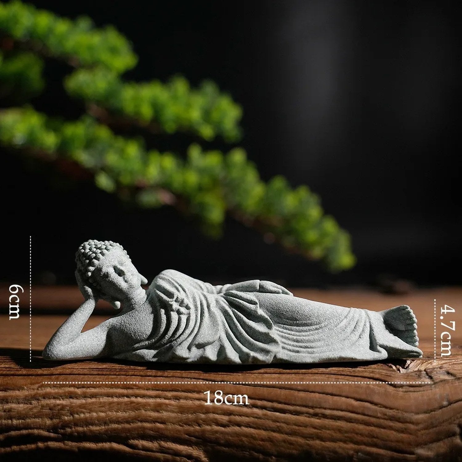 Dimensions du grand modèle de Bouddha couché 18 cm de longueur