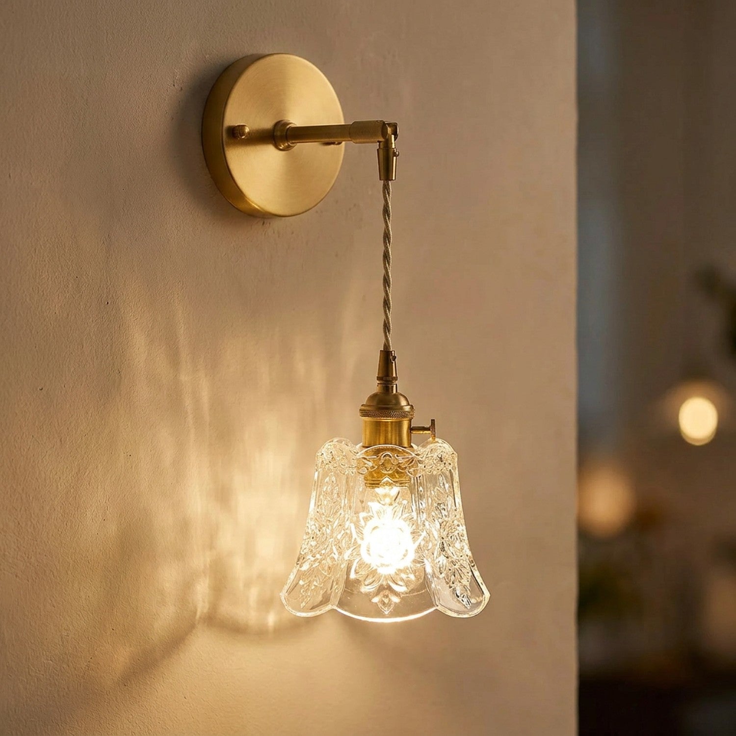 Applique murale fleur en verre modèle cordon suspendu abat-jour pendant