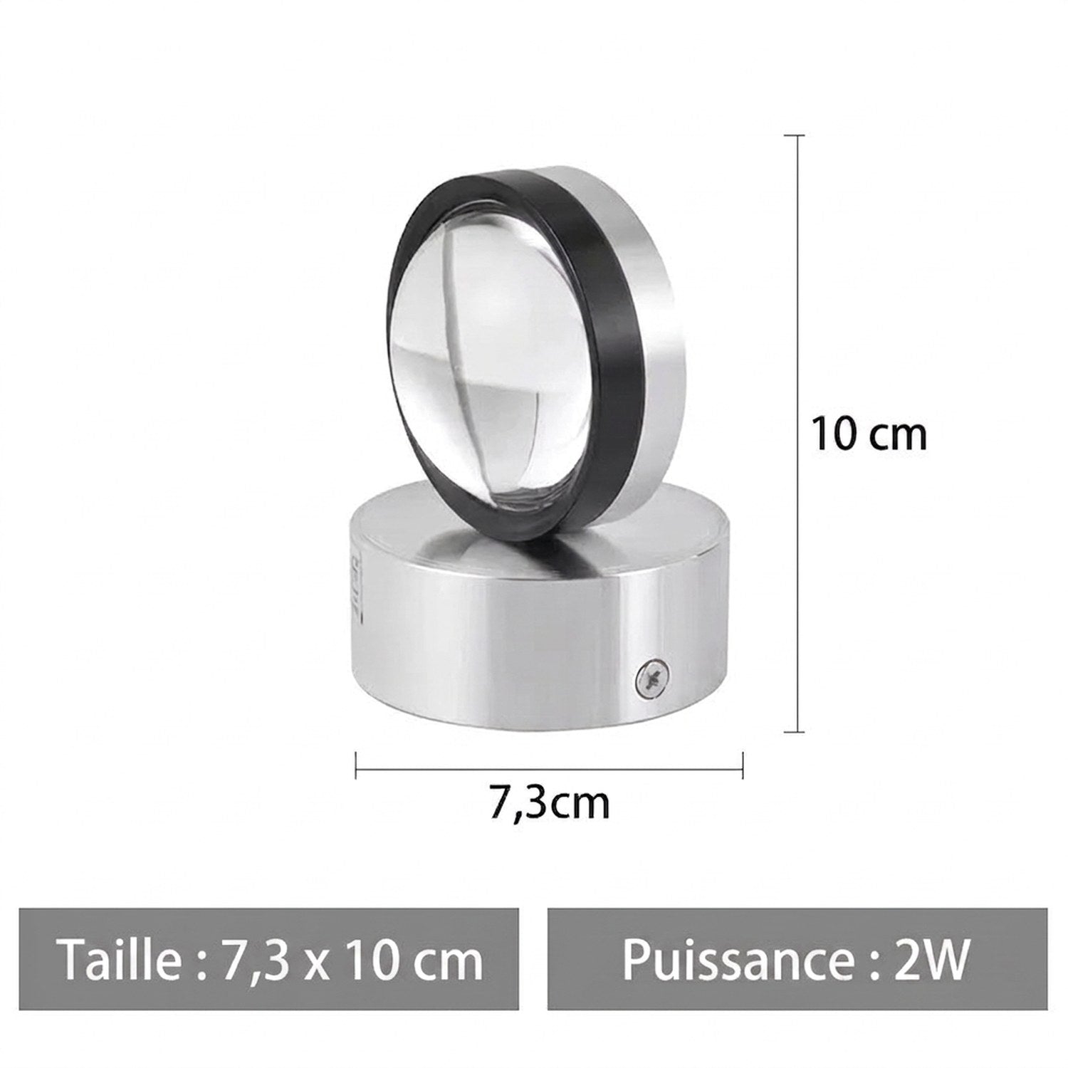 Dimensions de l'applique murale LED ronde 7,3 cm de diamètre 10 cm de profondeur