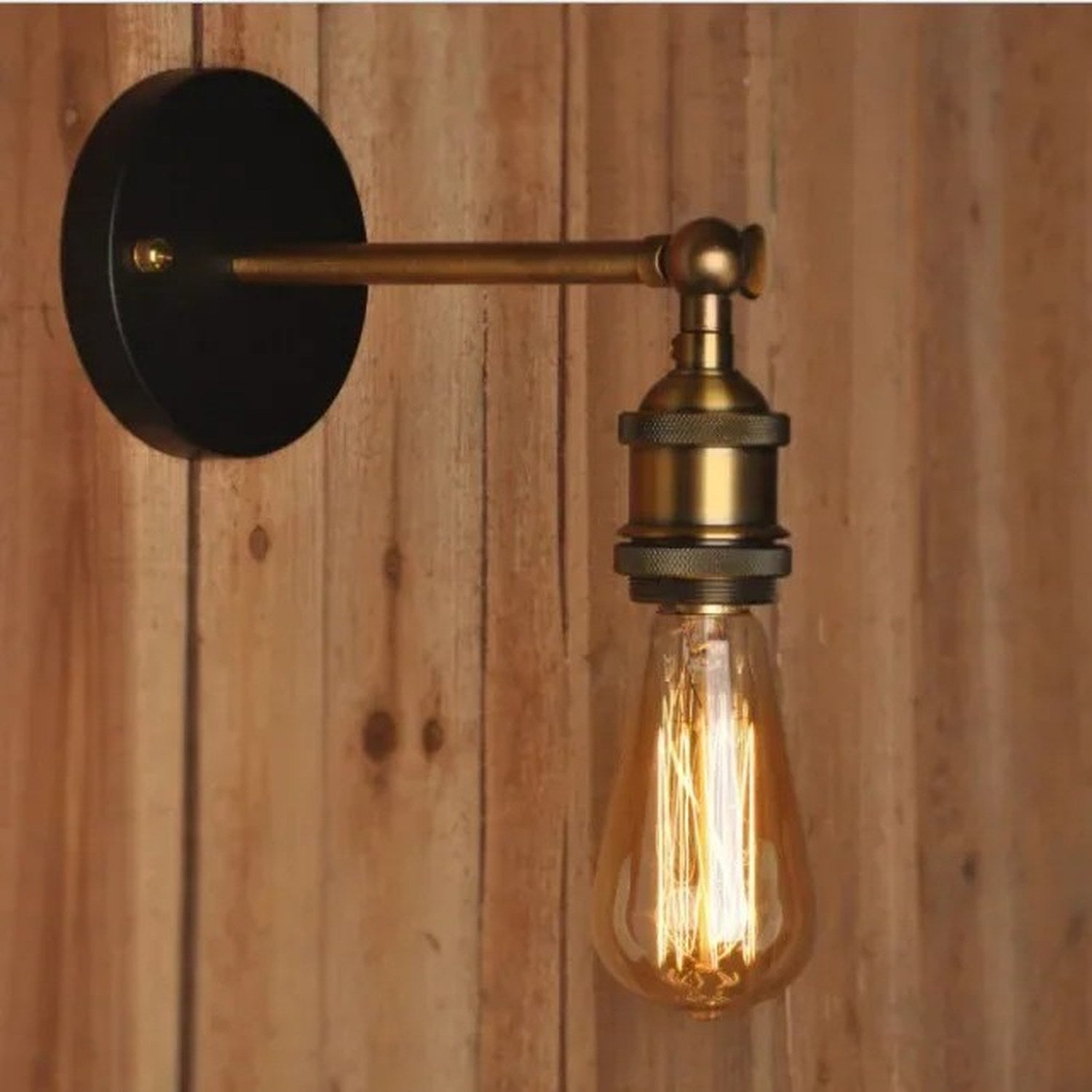 Applique murale industrielle noir rétro - détail ampoule Edison