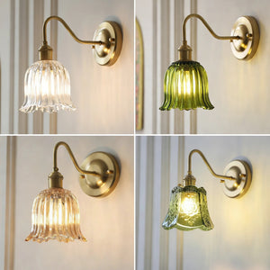 Applique murale laiton disponible en verre transparent, vert ou ambre