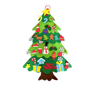 Arbre de Noël en feutre vert avec ornements de Noël colorés vue détaillée