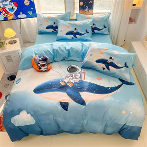 Photo du motif astronaute et baleine de la parure de lit enfant