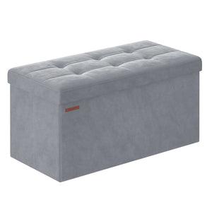 Banc coffre de rangement pliable en velours gris clair vue studio