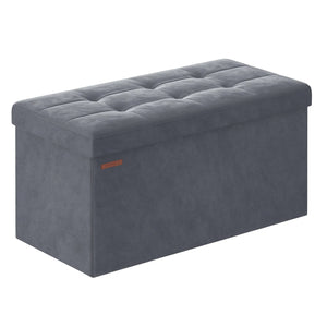 Banc coffre de rangement pliable en velours gris foncé vue studio