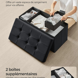 Intérieur du banc coffre avec ses deux boîtes de rangement amovibles