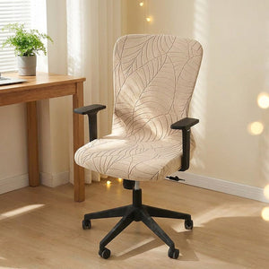 Housse de chaise de bureau beige a motif feuilles