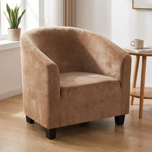 Housse de fauteuil club en velours Beige installée sur un cabriolet
