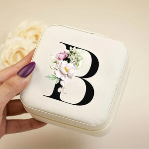 Boîte à bijoux voyage cuir PU blanc initiale B florale