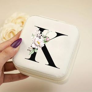 Boîte à bijoux voyage cuir PU blanc initiale K florale