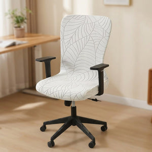 Housse de chaise de bureau blanche a motif feuilles