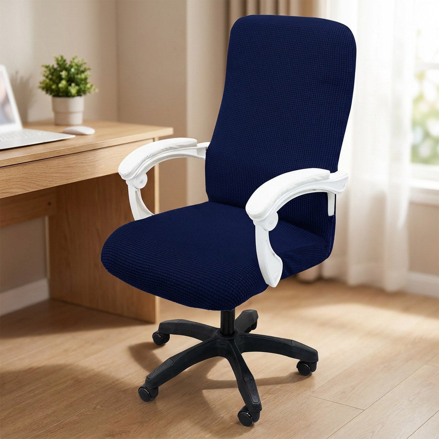 Housse de chaise de bureau bleu marine en maille gaufrée extensible