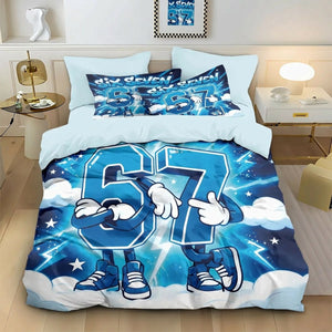 Parure de lit 6 7 six seven en bleu ciel étoilé dans une chambre d'enfant